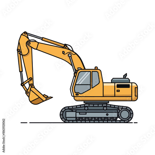 Yellow Excavator Construction Vehicle - Vector Illustration