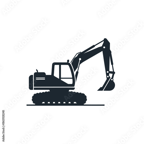 Silhouette Excavator Machine Icon, Construction Vehicle Graphic, Heavy Equipment Vector