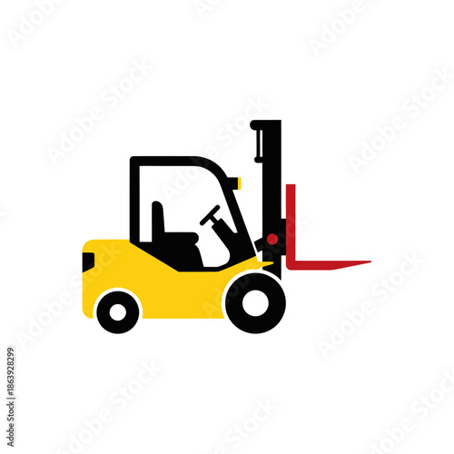 Yellow forklift truck icon isolated on white background, vector illustration