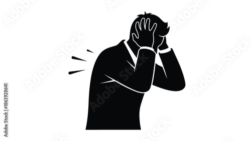 Stressed businessman silhouette holding head in despair illustrating severe mental pressure and frustration