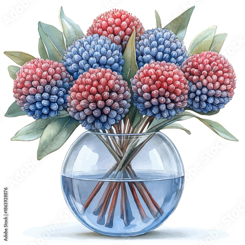 A Wild Bergamot In A Vase, watercolor clipart vector, isolated on a white background.