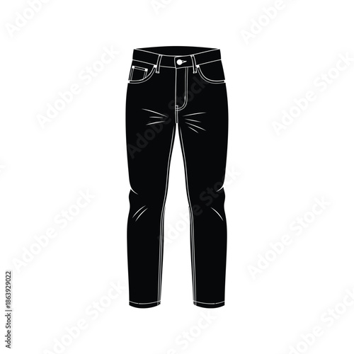 a simple illustration depicts a pair of black denim jeans showing the classic five pocket design and overall shape