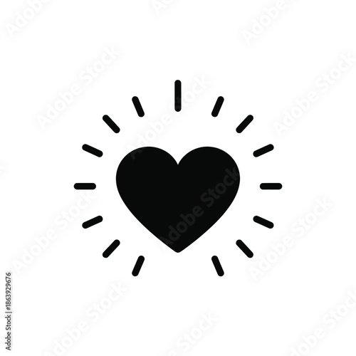 a simple black heart icon radiates outward with short lines suggesting love affection or positive energy high quality professional detailed