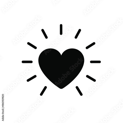 a simple black heart icon radiating outwards with short linear rays suggesting warmth affection and positive emotion high quality professional