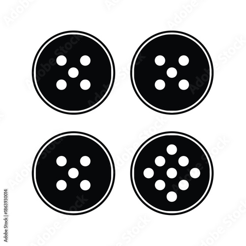 a simple illustration showcases four round black buttons with varying arrangements of white dots arranged in a square grid pattern