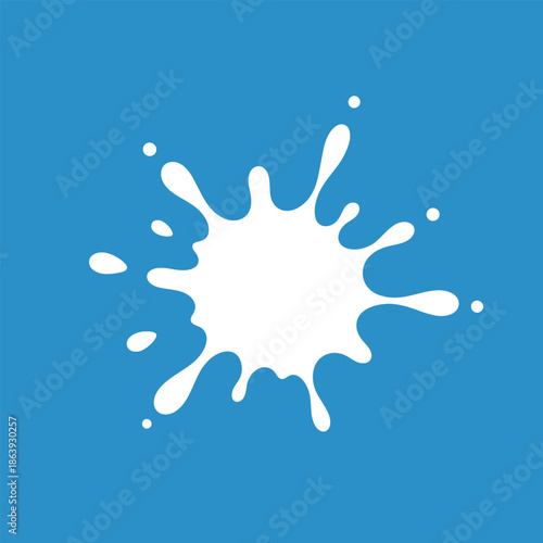 a vibrant blue background showcases a white milk splash depicting a dynamic and fluid abstract design with scattered droplets