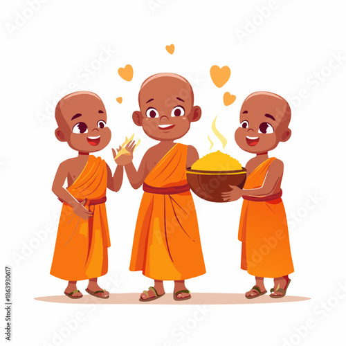 Buddhist Monks Sharing Food Together Nyepi Day.