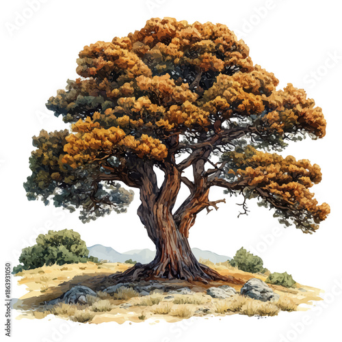 A Western Red Cedar Tree, watercolor drawing vector, isolated on a white background.