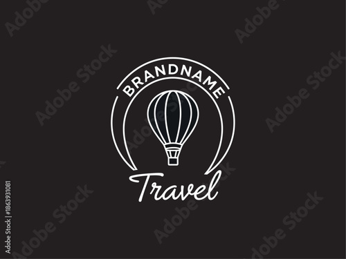 White Hot Air Balloon Travel Logo Design.