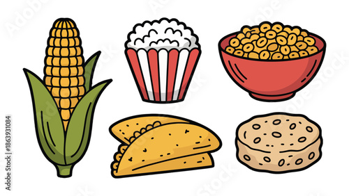 Cornucopia of Cuisine: A vibrant collection of culinary delights, showcasing the diversity of flavors. From the golden kernels of corn on the cob to the airy lightness of popcorn.