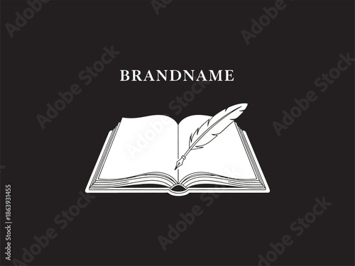 Open Book with Quill Pen Illustration.
