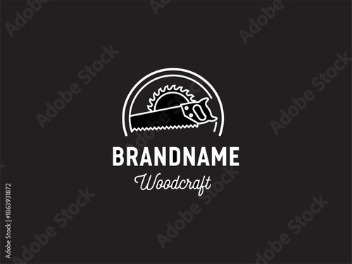 Woodworking Logo with Hand Saw Design.