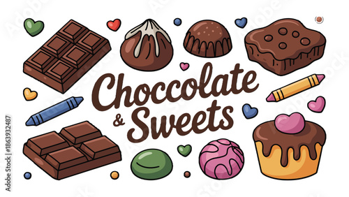 Chocolate Delights: A colorful arrangement of chocolate bars and sweets.