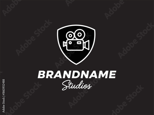 Film Camera Logo Design Template Shield.