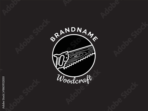 Woodworking Logo with Saw Blade Design.