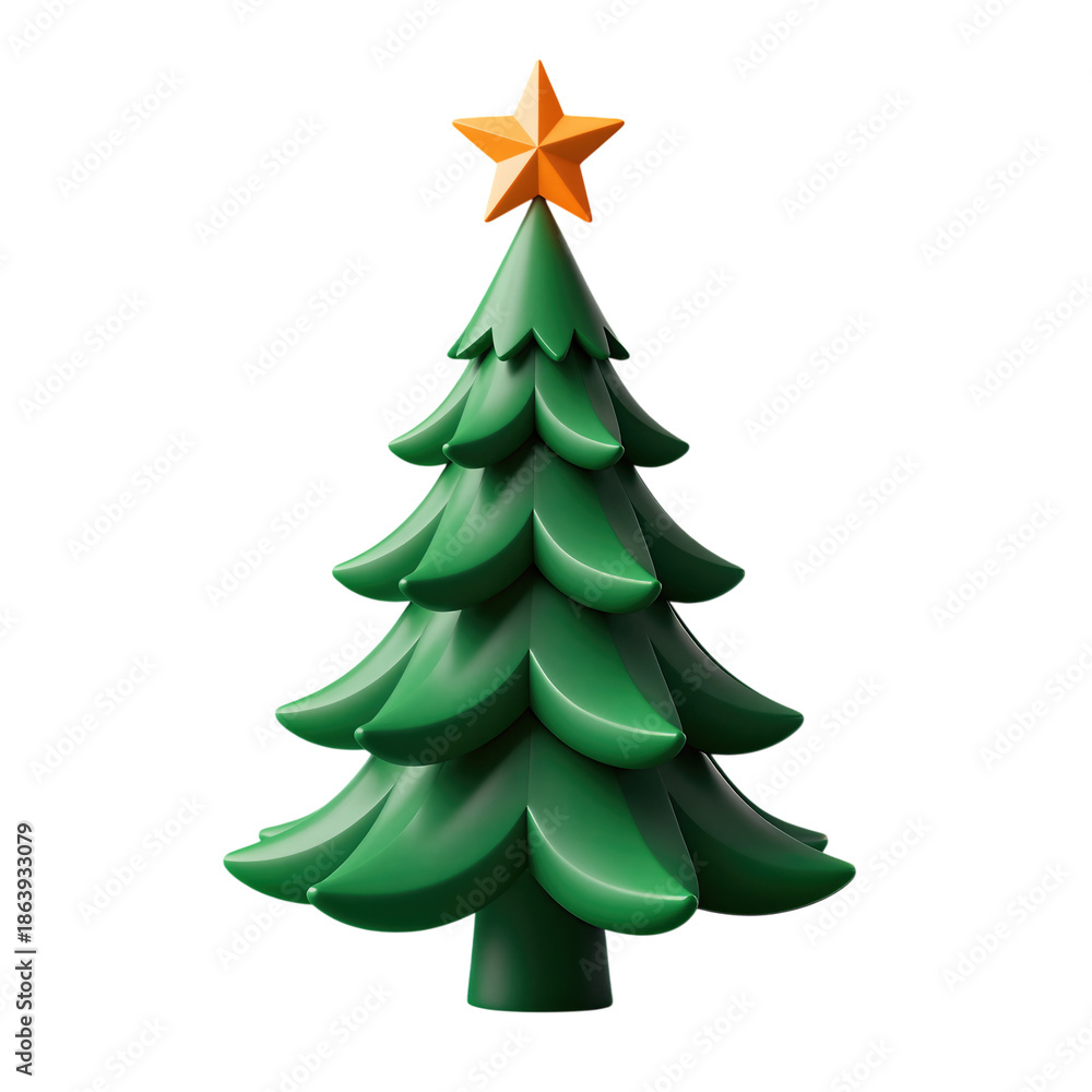 Obraz premium Green Christmas Tree With Golden Star on Top
