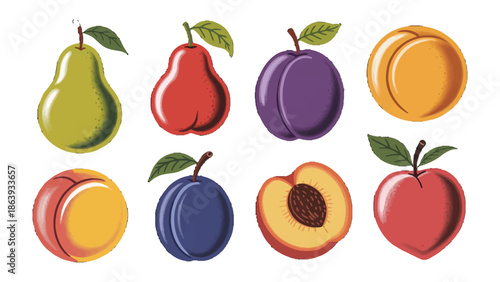 Vibrant Orchard Array: A colorful illustration showcasing an assortment of ripe and juicy fruits, bursting with natural sweetness and visual appeal.
