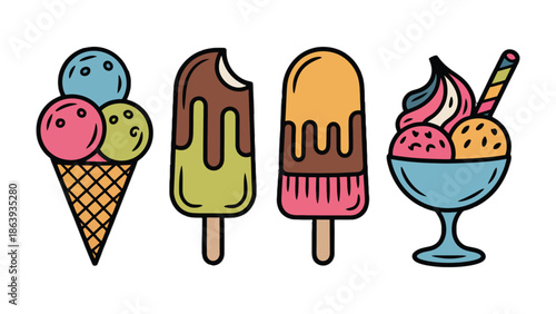 Sweet Indulgences: A vibrant collection of ice cream treats, capturing the essence of summertime delight and refreshing coolness. 