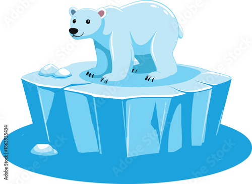 Cute polar bear standing on melting iceberg in ocean