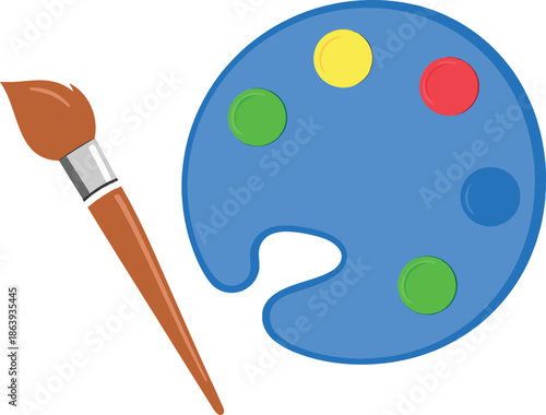 Vibrant artist's paint palette with colorful paints and brush