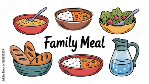 Family Meal: A vibrant array of wholesome dishes awaits, promising a delightful culinary experience, perfect for a gathering around the table. The image radiates warmth.