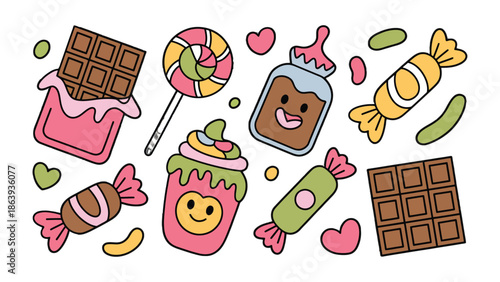 Sweet Delights: A colorful assortment of delightful sweets and treats, a visual symphony of joy and sweetness, designed to tempt and tantalize the senses.