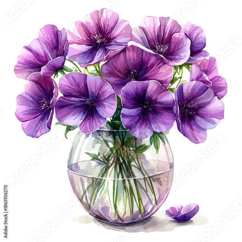 A Twinflower In A Vase, watercolor vector, isolated on a white background.
