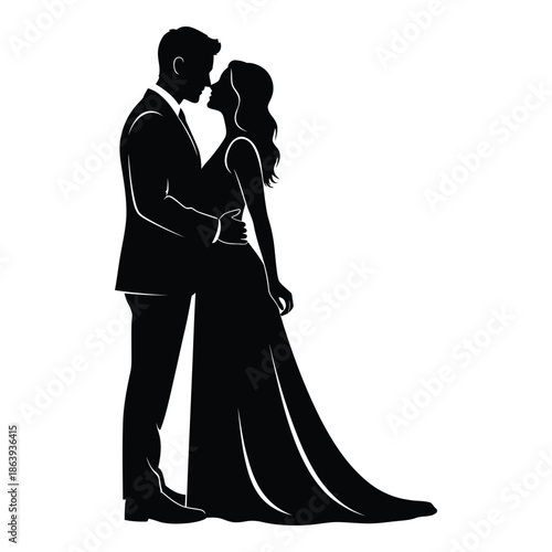 silhouette of bride and groom