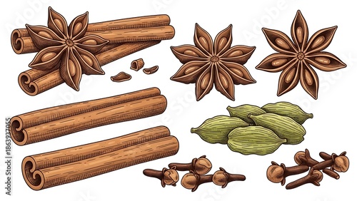 Hand Drawn Ramadan Spices Set Vector Illustration