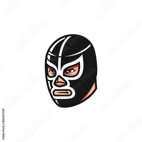 Wrestler vector of a masked luchador's face in black and white for customizable designs, perfect for sports, wrestling, and Mexican culture-themed projects.