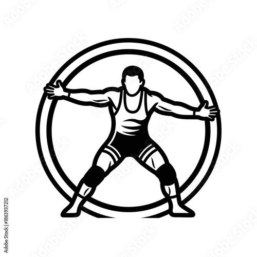 Wrestler in a dynamic fighting stance suitable for sports designs, wrestling events, posters, merchandise, logos, and athletic promotions needing aggressive visuals.