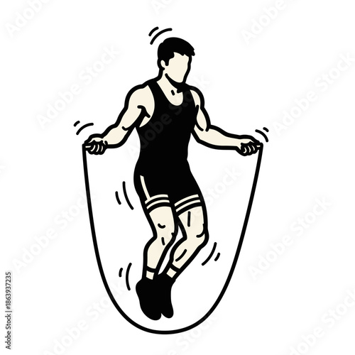 Person in a wrestling singlet jumping rope, great for fitness blogs, sports websites, and active lifestyle editorials seeking dynamic images.