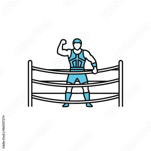 Triumphant wrestler in the ring poses victoriously. Great vector for sports posters, flyers, and promotions. Ideal for wrestling events.