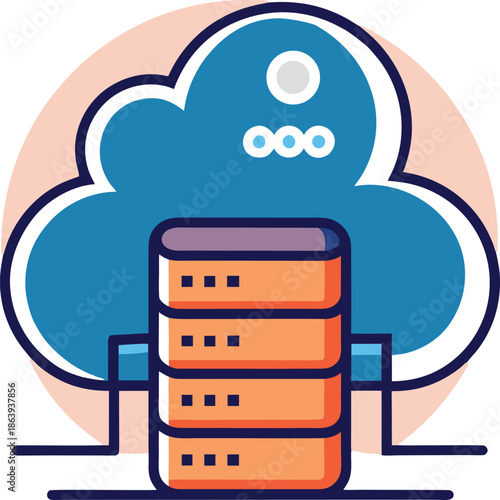 Cloud Computing Icon with Server Stack and Network Connection