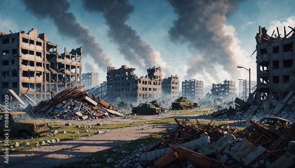 Fototapeta premium Anime Post-War Battlefield Ruins Environment