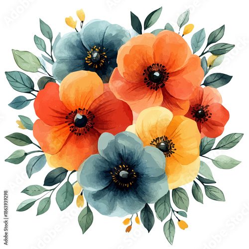 A Tormentil Bouquet, watercolor illustration vector, isolated on a white background.