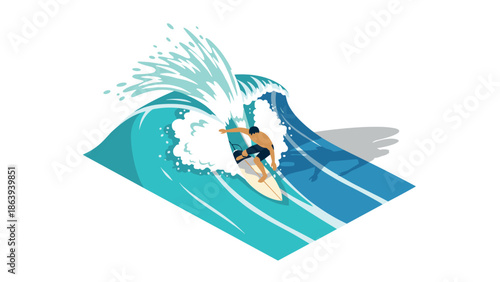 Surfing adventure on dynamic ocean waves