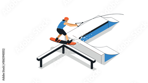 Isometric wakeboarding adventure: vector art of sport and motion