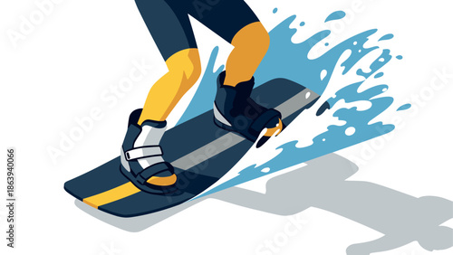 Dynamic wakeboarding action: vibrant cartoon style with splash effects