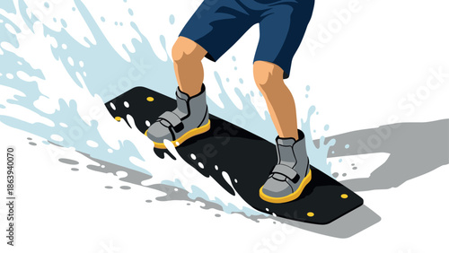 Dynamic wakeboarding scene with splash effects and modern style