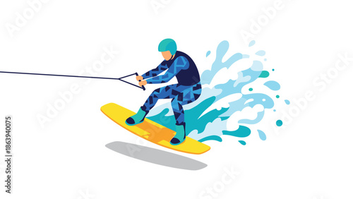 Dynamic wakeboarder splash: vibrant water sports adventure with bold colors