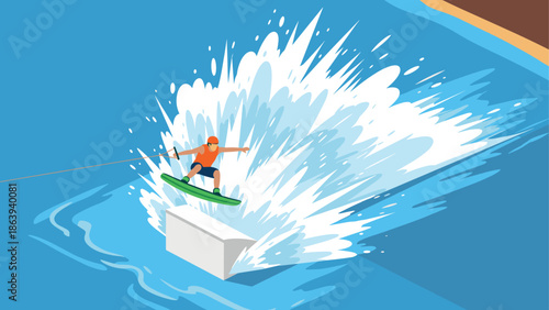 Dynamic water sports scene featuring wakeboarder performing trick with splash