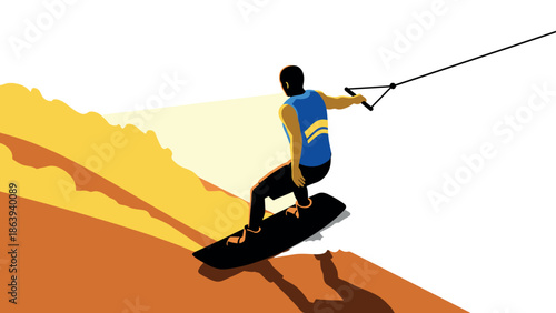 Wakeboarding adventure on sunlit waves in vibrant colors