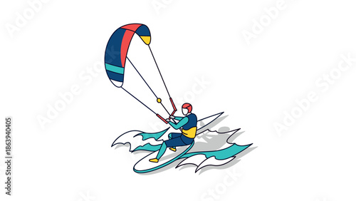 Dynamic kiteboarding adventure with colorful design and waves