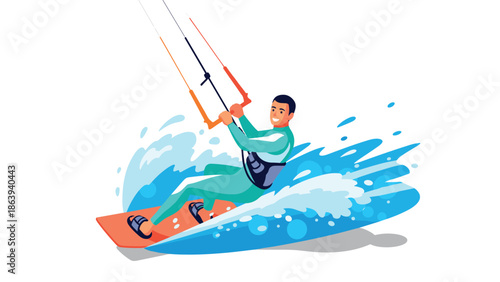 Dynamic kiteboarding adventure with waves and splashing water