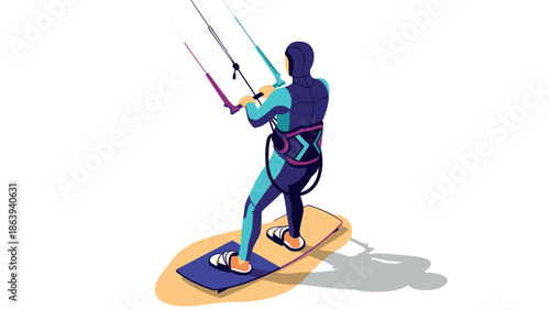 Isometric kitesurfer in motion on a sunny day