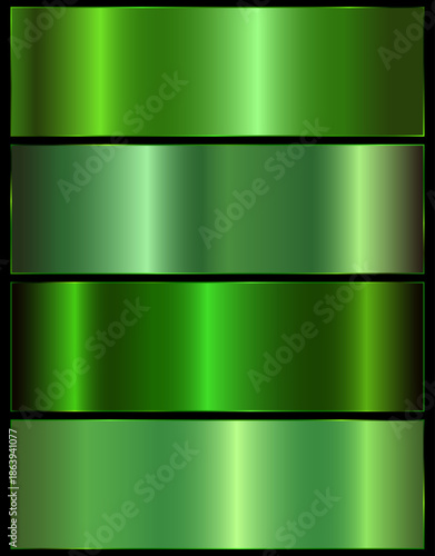 Green metal gradients set. Realistic green gradient palette.Emerald green rectangle.