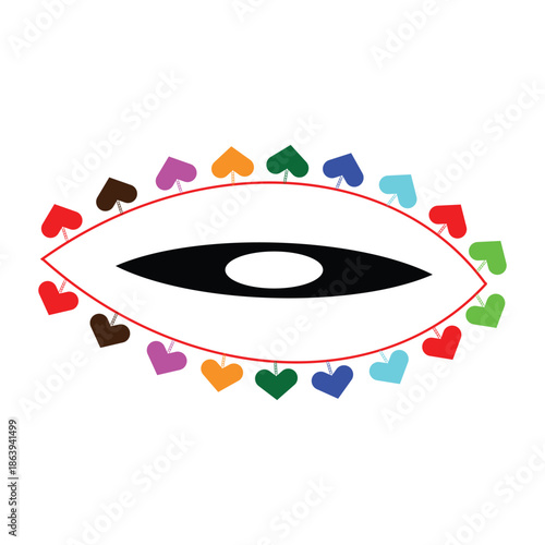 eye symbol, heart shape, colorful hearts, love concept, awareness icon, diversity symbol, creative eye, abstract eye, modern illustration, vector icon, flat design, minimal design, white background, s