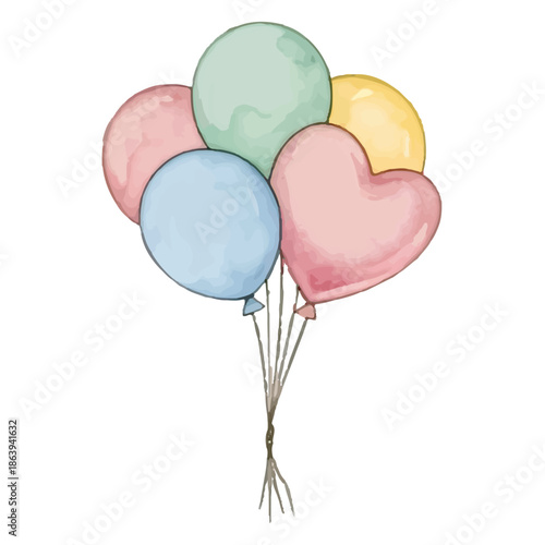 Red and pink heart shaped balloons floating on a white background celebrating love, happiness, and a joyful party mood