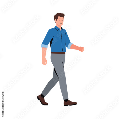 Man Walking Confidently | Business Casual Style | Isolated on White Background